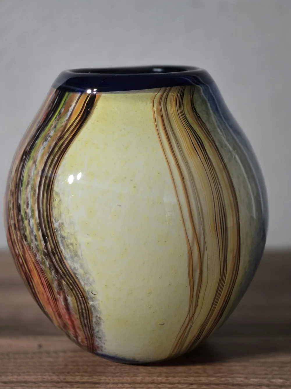 Handblown Art Glass Vase with Colorful Fish Millefiori Design